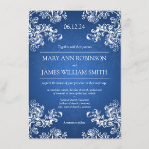 Invitación Bodas Elegantes Remolinos Vintage 2 Azul Zafiro