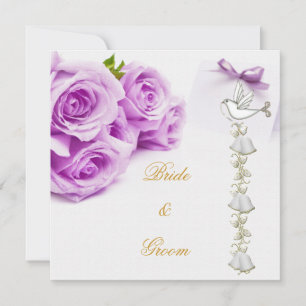 Invitación Bodas Elegantes Rosas Blancas Purpúreas Campanas d