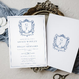 Invitación Bodas Elegantes Rosas Francesas Cresta Monograma A