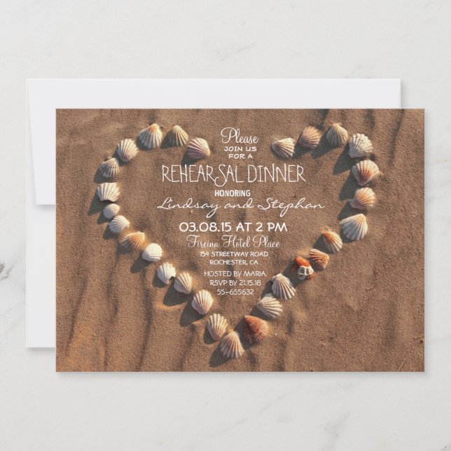 Invitación bodas en la playa conchas marinas de ensayo cena i (Anverso)