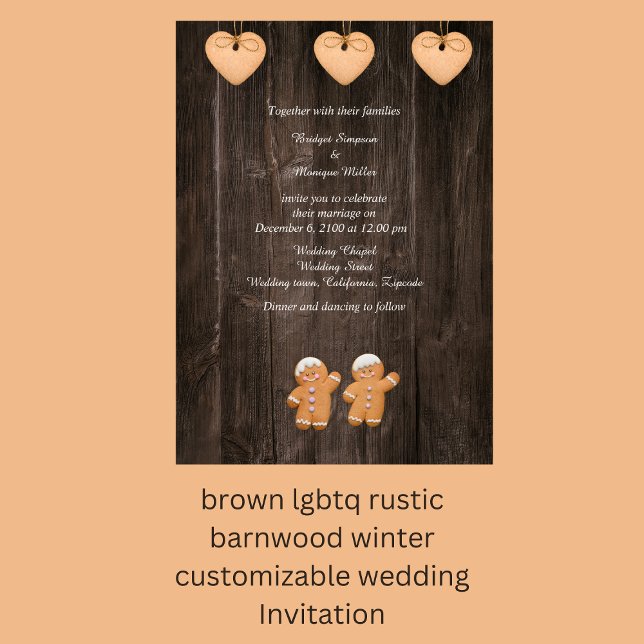 Invitación bodas en madera de pino rústico lgbtq marrón Invit (brown lgbtq rustic barnwood winter  customizable wedding Invitation by wedding Hobinishop)