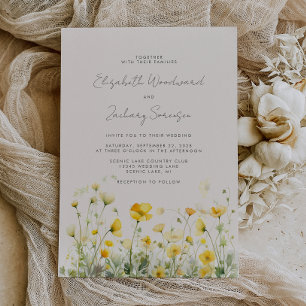 Invitación Bodas Florales Acuarela Amarillas Boho Buttercups