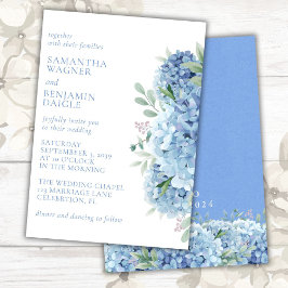 Invitación Bodas Florales Acuarela de Hortensias Azules Moder