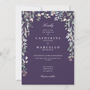 Invitación Bodas Florales Acuarela Flores Silvestres Purpura