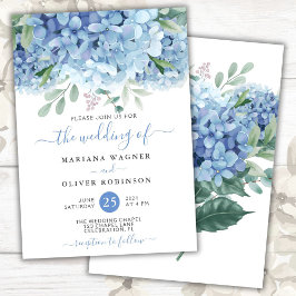 Invitación Bodas Florales Acuarela Hortensias Azules