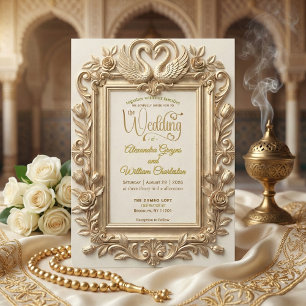 Invitación Bodas Florales Barrocas con Laminado Dorado Falso 