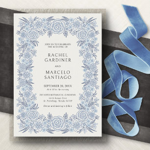 Invitación Bodas Florales Clásicas de Azul Polvoriento Francé