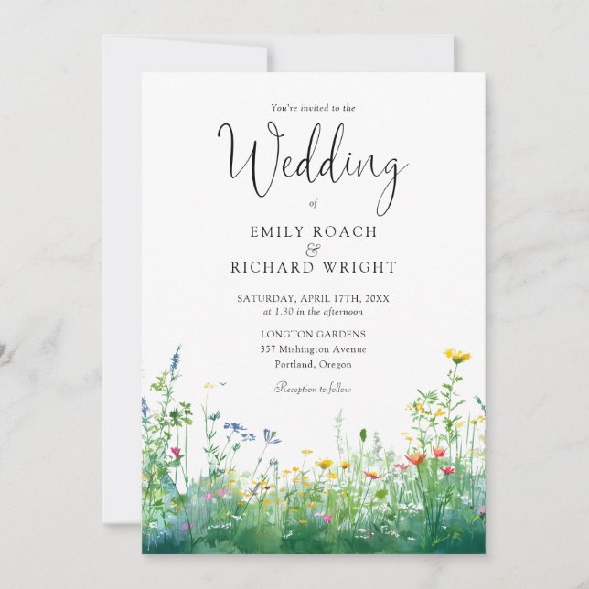 Invitación Bodas Florales de Acuarela Flores Silvestres (Anverso)