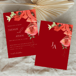 Invitación Bodas Florales de Amapolas Rojas Elegantes