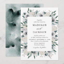 Invitación Bodas Florales de Anémonas Blancas y Rosas