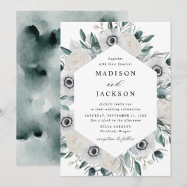 Invitación Bodas Florales de Anémonas Blancas y Rosas