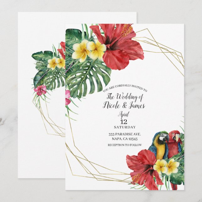 Invitación Bodas Florales de Aves del Paraíso Tropical (Anverso / Reverso)
