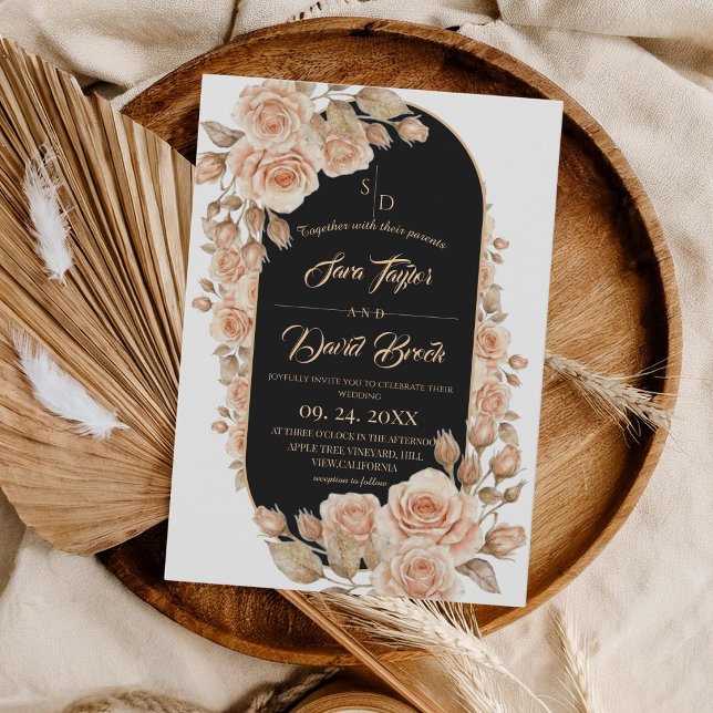 Invitación Bodas Florales de Boho Rosas de Oro (Subido por el creador)