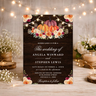 Invitación Bodas Florales de Calabaza Naranja Otoñal Rústica