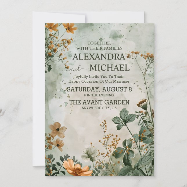 Invitación Bodas Florales de Flores Silvestres de Otoño (Anverso)