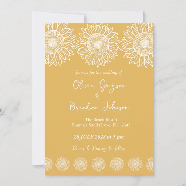 Invitación Bodas Florales de Jardín Moderno de Girasoles (Anverso)