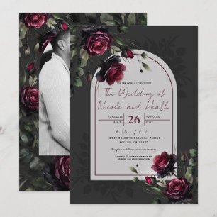 Invitación Bodas Florales de Rosa Roja Burdeos con Sombra Gri