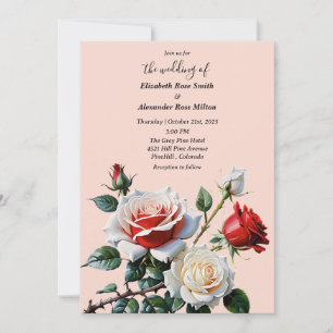 Invitación Bodas florales de rosas blancas rojas rosadas boni