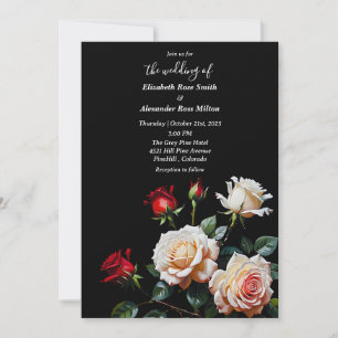 Invitación Bodas florales de rosas blancas rosadas rojas oscu