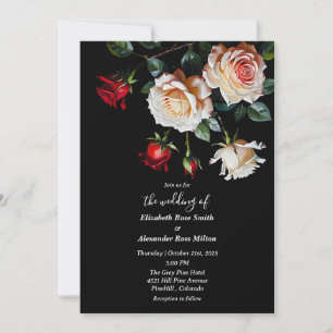Invitación Bodas florales de rosas blancas y rojas oscuras y