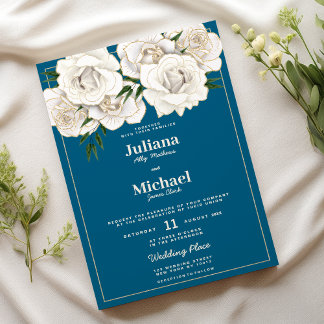Invitación Bodas florales de rosas con brillo de oro blanco a