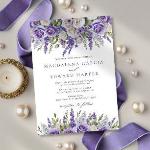 Invitación Bodas Florales de Rosas Lavanda Morado Elegante