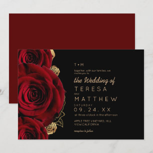Invitación Bodas Florales de Rosas Modernas de Borgoña