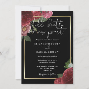 Invitación Bodas Florales de Rosas Negras y Doradas Góticas