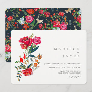 Invitación Bodas florales de rosas rojas brillantes