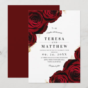 Invitación Bodas Florales de Rosas Rojas Burgundy Elegantes