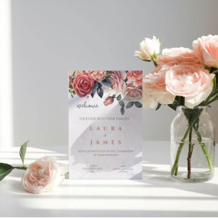 Invitación Bodas Florales de Rosas Rojas y Rosadas Vintage