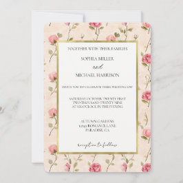 Invitación Bodas Florales de Rosas Rosadas y Crema Preciosas