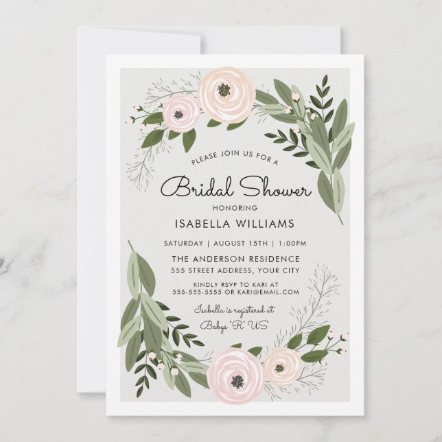 Invitación Bodas florales - Ducha nupcial (Anverso)