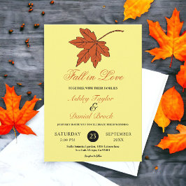 Invitación Bodas Florales Elegantes Hojas Amarillas de Otoño