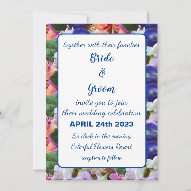 Invitación Bodas Florales Flores Coloridas  (Anverso)