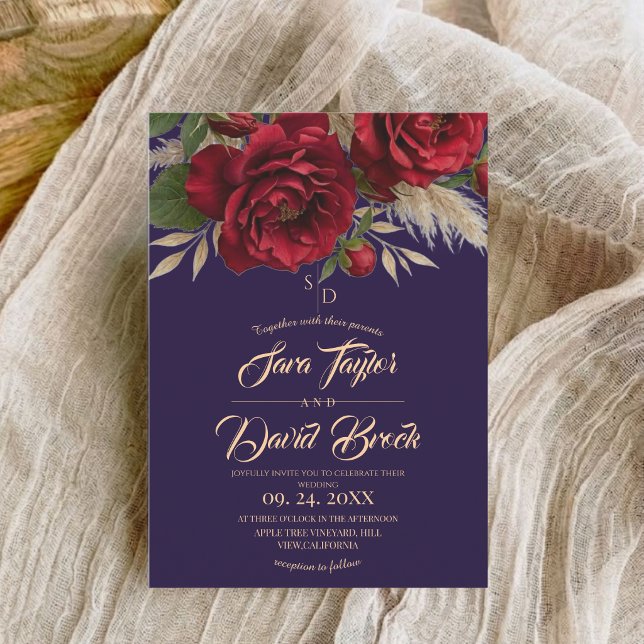 Invitación Bodas Florales Modernas Boho Blue & Roses  (Subido por el creador)