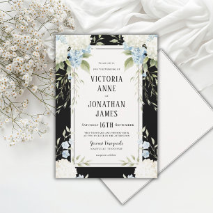 Invitación Bodas Florales Negras de Hortensias Blancas Elegan