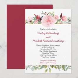 Invitación Bodas Florales Románticas de Peonías y Eucalipto