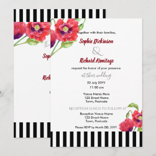 Invitación Bodas Florales Silvestres de Amapolas Rojas Acuare