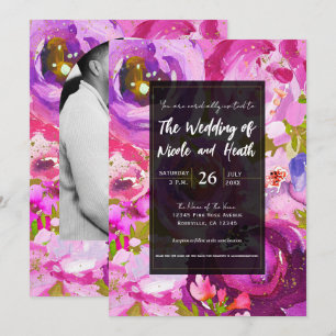 Invitación Bodas Florales Vibrantes de Rosa y Púrpura