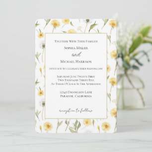 Invitación Bodas Flores De Diente De León Blancas Amarillas
