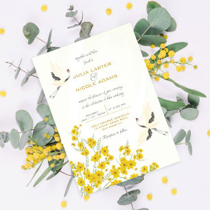 Invitación Bodas Flores de Primavera Pájaros Susurrantes
