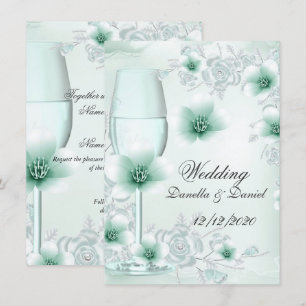 Invitación Bodas Flores Rosas Mint Verde Florales