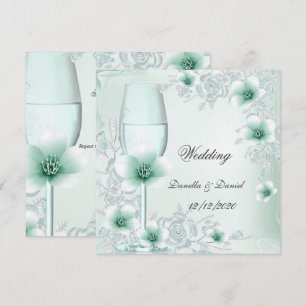 Invitación Bodas Flores Rosas Verde Menta