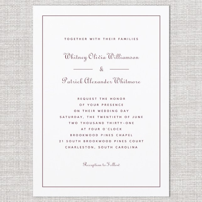 Invitación Bodas Formales Elegant Script Clásico Borgoña (Elegant Script Classic Burgundy Formal Weddings Invitation)