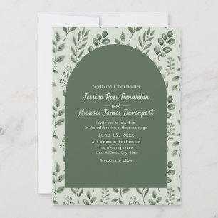 Invitación Bodas Foto Hojas Verde Salvia Arco