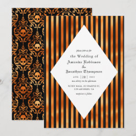 Invitación Bodas góticas de cráneos negros y de cobre