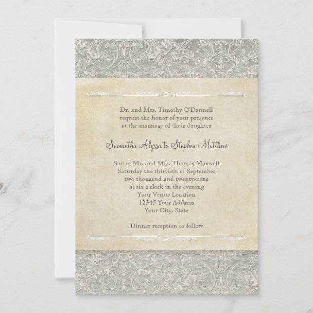 Invitación Bodas Gray Vintage French Regency Lace (Anverso)