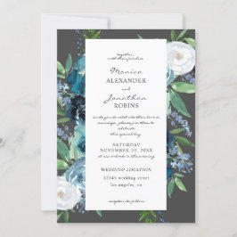 Invitación Bodas Gris Floral Azul Polvo 2