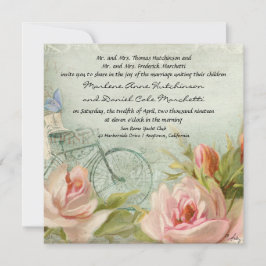 Invitación Bodas Hipster Rosas de bicicleta Cabaña de Madera 